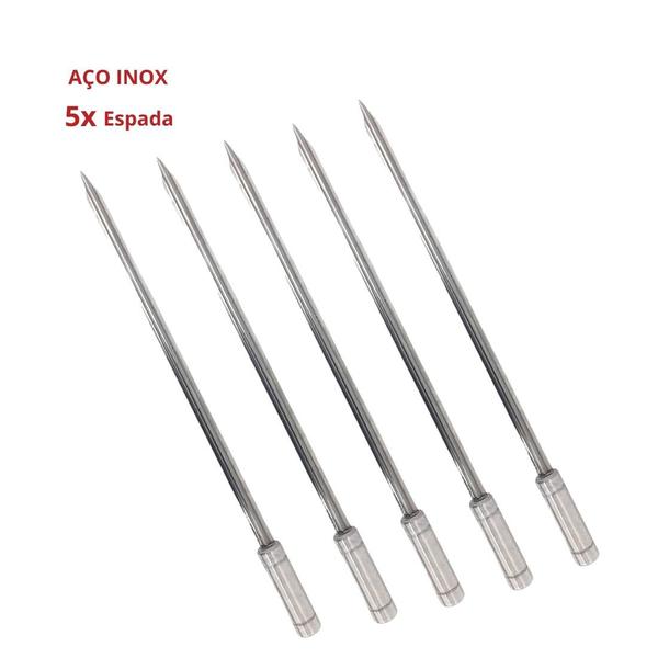 Imagem de 5x Espeto Espada Inox 40cm Cabo Revestido Alumínio Churrasco