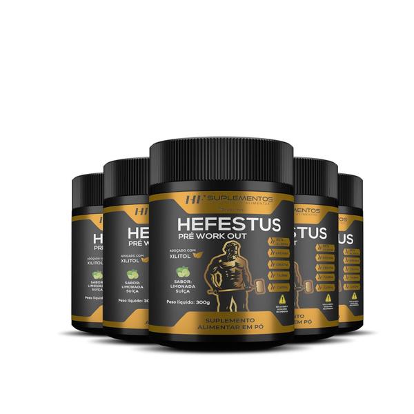 5X Hefestus Pre-Workout Sabor Limonada Suica Hf Suplementos - HF Suplements Imagem de 5X Hefestus Pre-Workout Sabor Limonada Suica Hf Suplementos