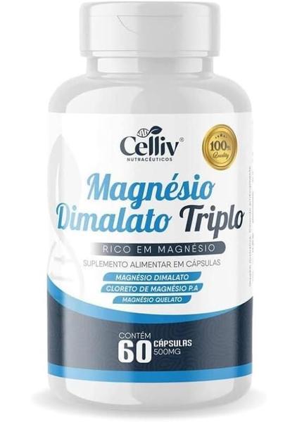 Imagem de 5x Magnésio Malato Triplo (Malato, quelato e cloreto de magnésio P.a) 60 Caps de 500mg Celliv