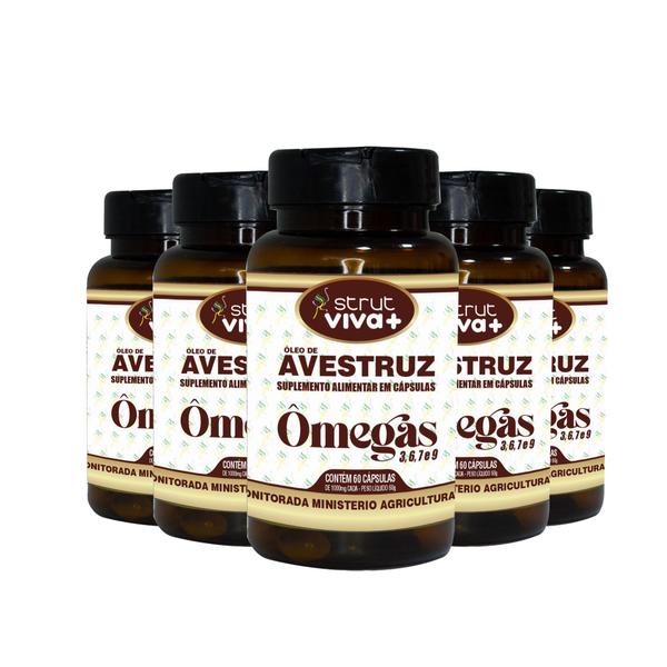 Imagem de 5x oleo de avestruz 60caps 1.000mg  strut omega 3 6 7 9