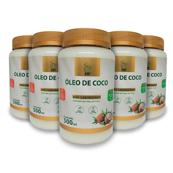 Imagem de 5x OLEO DE COCO 500ML ORGANICO NAO SABORIZADO HF SUPLEMENTS