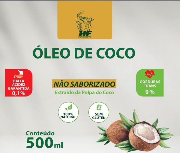 Imagem de 5x OLEO DE COCO 500ML ORGANICO NAO SABORIZADO HF SUPLEMENTS