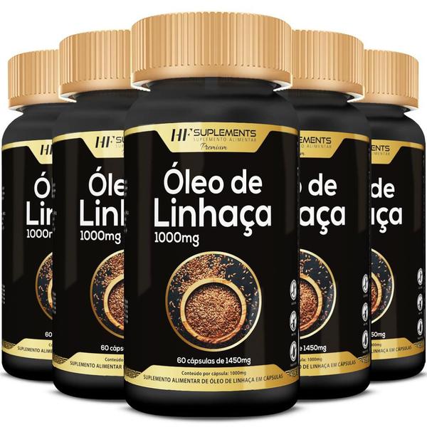 Imagem de 5x óleo de linhaça 1450mg 60caps premium hf suplements