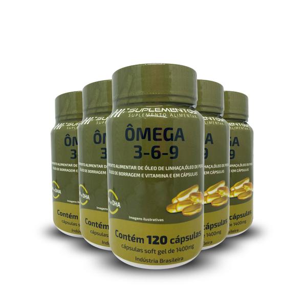 Imagem de 5x omega 3 6 9 peixe borragem linhaca hf suplementos 120caps