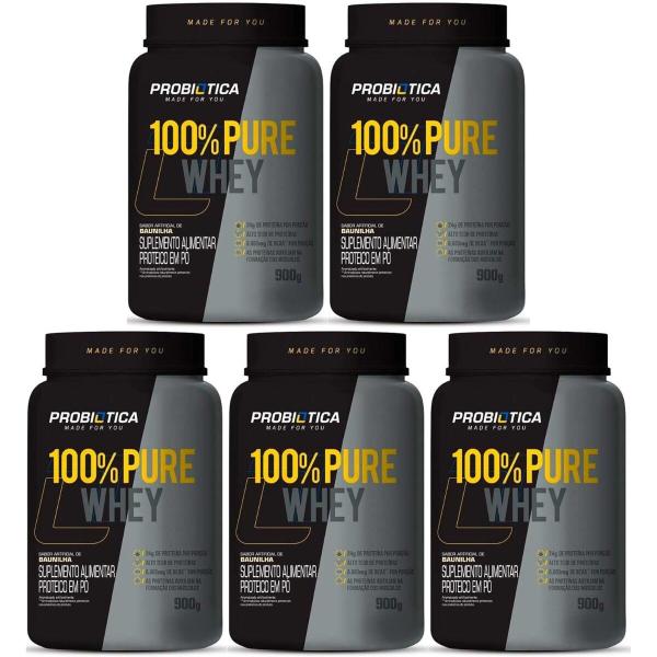 Imagem de 5x Probiótica 100% Pure Whey Nova Fórmula 900G Pote Baunilha