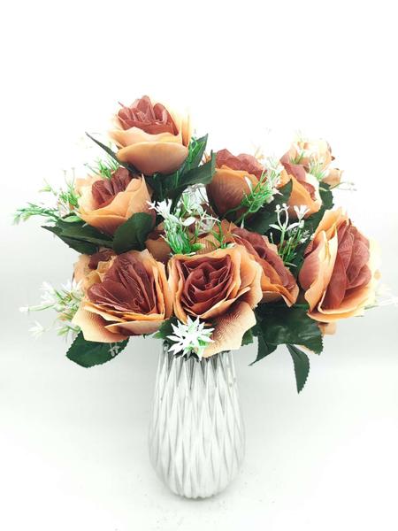 Imagem de 5x Rosa Artificial Buque Com 10 Flores No Total Cores 