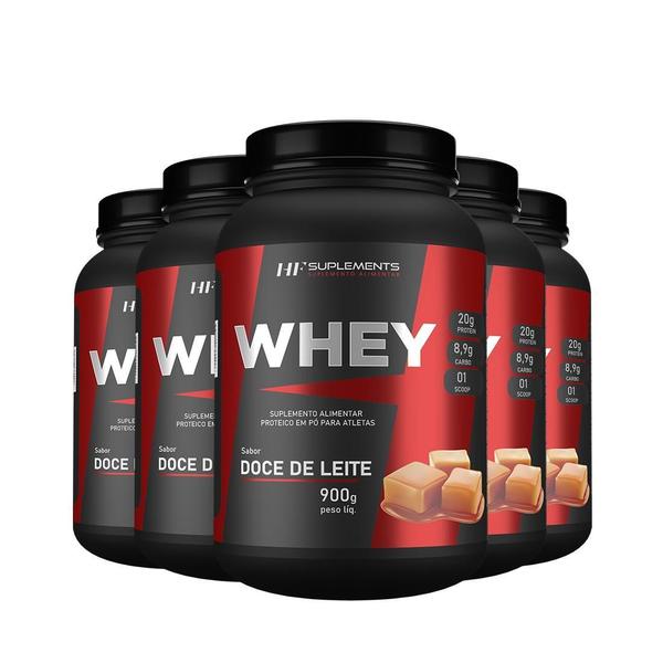 5X Whey Protein De Doce De Leite 900G Hf Suplements Imagem de 5X Whey Protein De Doce De Leite 900G Hf Suplements