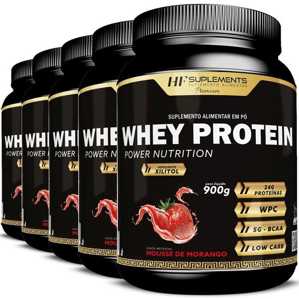 Imagem de 5X Whey Protein Power Nutrition Morango Hf Suplementos