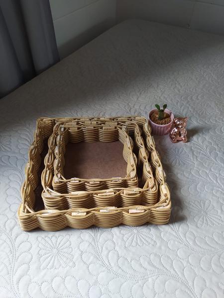 6 Bandeja cesta cesto de pães café da manhã artesanato mineiro quadrada kit para mesa cozinha - NA - Decoração Rústica Imagem de 6 Bandeja cesta cesto de pães café da manhã artesanato mineiro quadrada kit para mesa cozinha