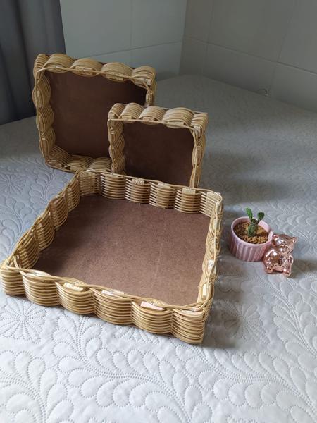Imagem de 6 Bandeja cesta cesto de pães café da manhã artesanato mineiro quadrada kit para mesa cozinha
