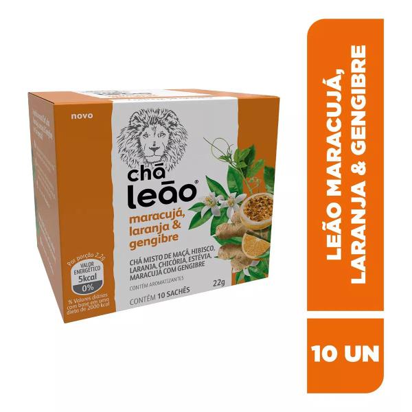 6 Caixas Chá Leão Maracujá C/ Laranja e Gengibre 10 Un 22g Imagem de 6 Caixas Chá Leão Maracujá C/ Laranja e Gengibre 10 Un 22g