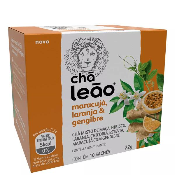6 Caixas Chá Leão Maracujá C/ Laranja e Gengibre 10 Un 22g Imagem de 6 Caixas Chá Leão Maracujá C/ Laranja e Gengibre 10 Un 22g