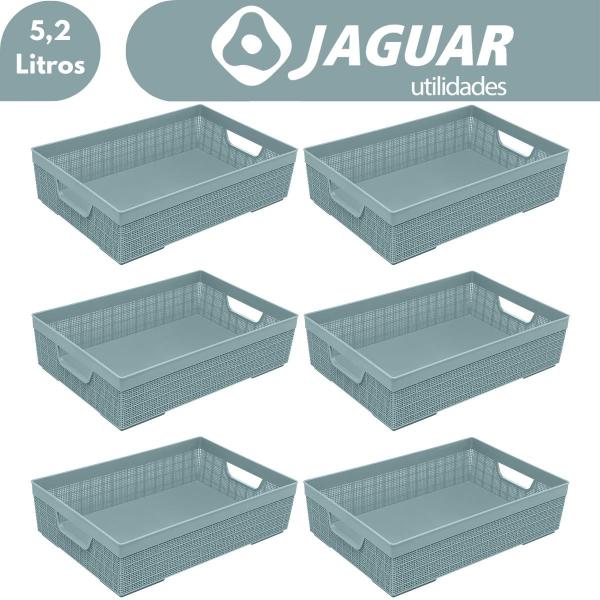 Imagem de 6 Caixas Multiuso Organizador Juta A4 Azul 5,2 Lts Jaguar