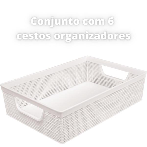 Imagem de 6 Caixas Multiuso Organizador Juta A4 Branco 5,2 Lts Jaguar