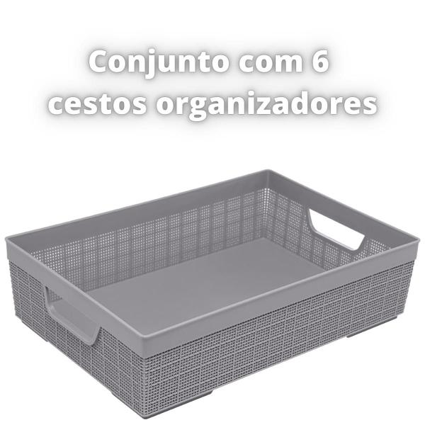 Imagem de 6 Caixas Multiuso Organizador Juta A4 Cinza 5,2 Lts Jaguar