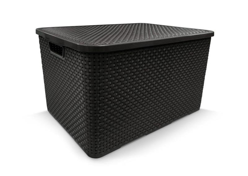 Imagem de 6 Caixas Plástica Organizadora Rattan C/ Tampa 40lts Preto