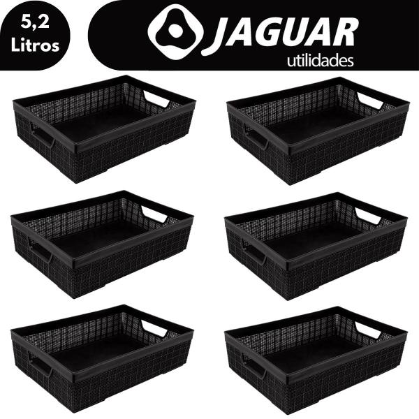 Imagem de 6 Cestos Organizador Juta Multiuso A4 Preto 5,2 Lts Jaguar