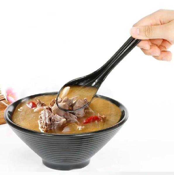 Imagem de 6 Colher Japonesa Melamina Preto Gourmet Oriental Sopas