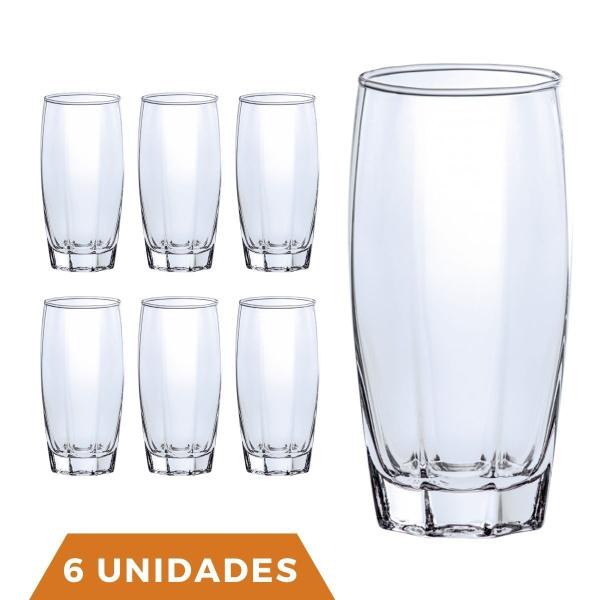 Imagem de 6 Copos de Vidro 370ml Florence Transparente Suco Agua