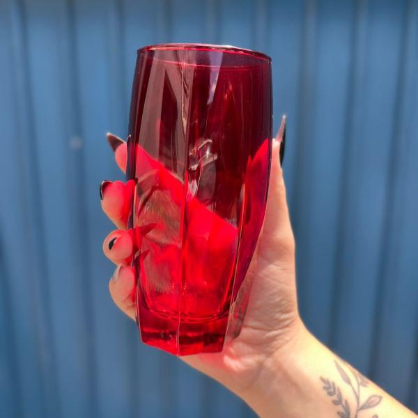 Imagem de 6 Copos de Vidro 370ML Vermelho e Transparente 370ML