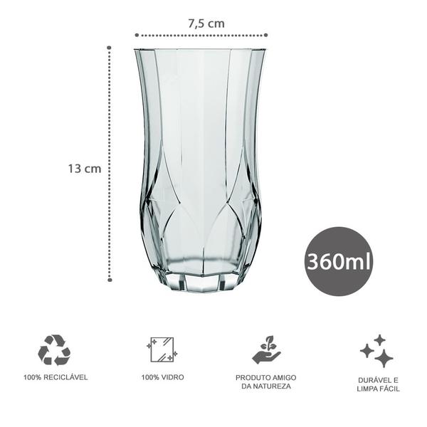 Imagem de 6 Copos Opera 360ml Nadir Vidro Transparente Drinks Luxo