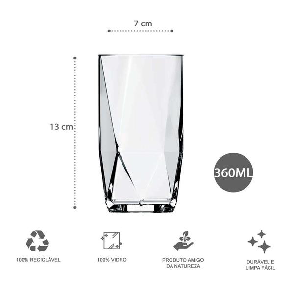 Imagem de 6 Copos Topázio 360ml Nadir Vidro Transparente Drinks Luxo