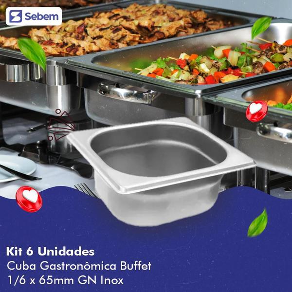 Imagem de 6 Cubas GN 1/6x65MM  Inox para Buffet Sebem