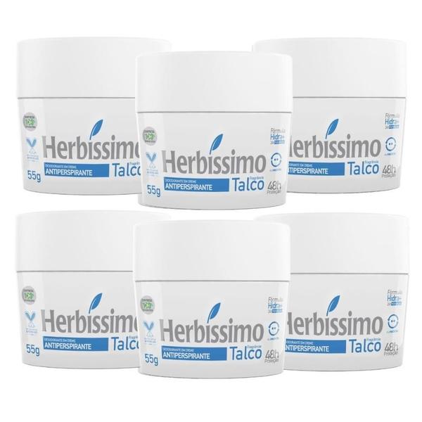 Imagem de 6 Desodorante Creme Herbissimo Talco Antitranspirante 55G