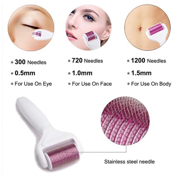 Imagem de 6 em 1 derma rolo kit para rosto e corpo 0.25mm e 0.3mm micro agulha dermaroller com 5 cabeças substituíveis