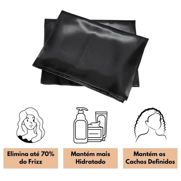 Imagem de 6 Fronhas De Cetim Seda Preto Anti Frizz Alto Brilho