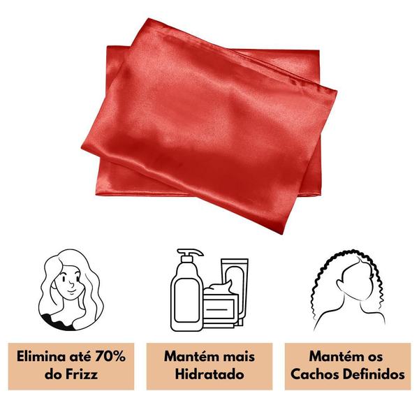 Imagem de 6 Fronhas De Cetim Seda Vermelho Anti Frizz Alto Brilho