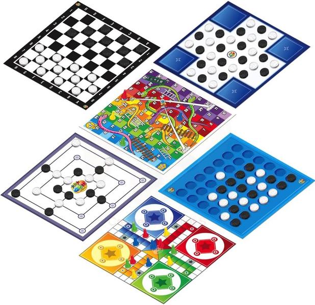 Imagem de 6 Jogos em 1: Damas, Trilha, Ludo, Resta 1, Conecta 4 e Cobras e Escadas - Diversão em Família! GGB Plast