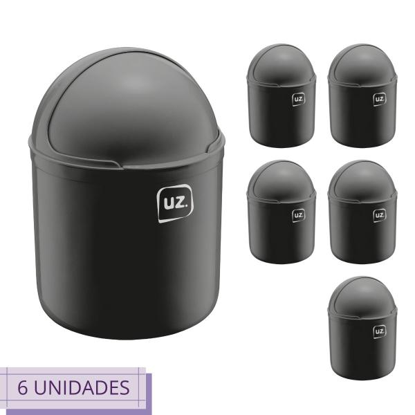 Imagem de 6 Lixeira Para Escritório Premium C Tampa 4 Litros Preto UZ