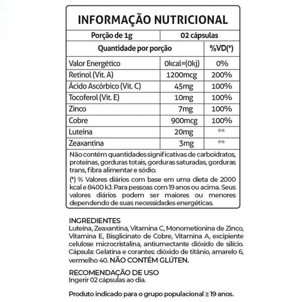 Imagem de 6 Luteína 20Mg + Zeaxantina 3Mg Vitaminas A C E Zinco 60Cps