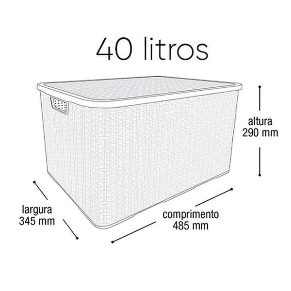 Imagem de 6 Organizadora Rattan Plástica Empilhável C/ Tampa 40l Cores