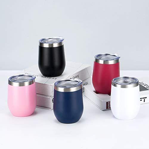 Imagem de 6 Pacotes de Copos de Vinho de Aço Inox, Tampo de Vinho Isolado de 12Oz, Taça de Vinho Isolada de Parede Dupla, Taças de Vinho Sem Haste de Aço Inoxidável com Tampas para Café, Vinho, Cocktails, Champaign, Preto...