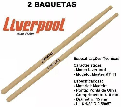 Imagem de 6 Pares Baquetas Madeira Ponta Oliva Master Liverpool Mt-11