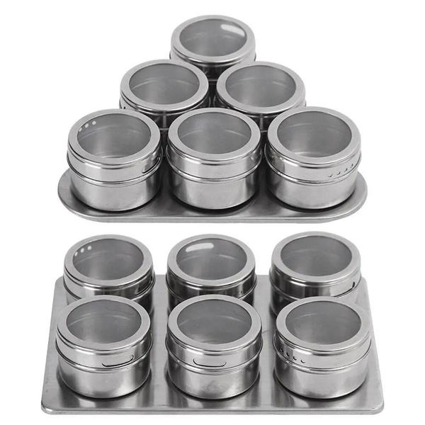 Imagem de 6 pçs de aço inoxidável magnético spice potes geladeira tempero recipientes cozinha ferramenta