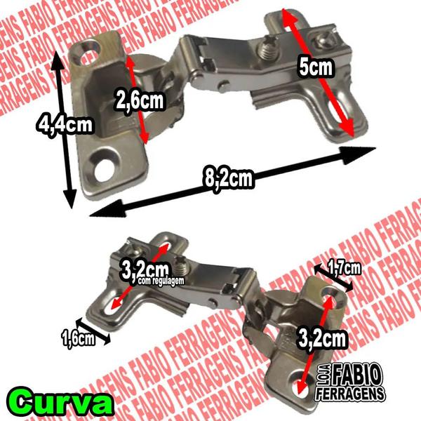 Imagem de 6 Peças  - Dobradiça Para Armario Curva De 26mm