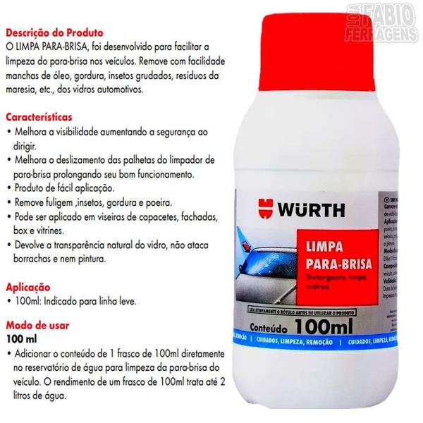 Imagem de 6 Peças - Limpa Parabrisa  Alta Performance De 100ml - Wurth