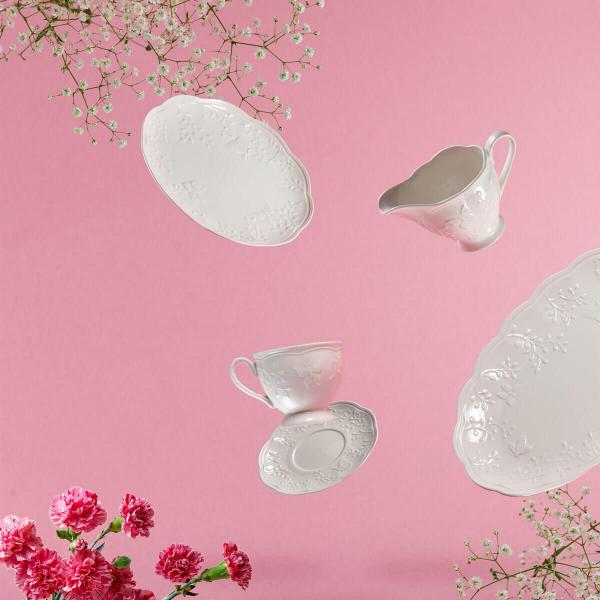 Imagem de 6 Porta Molhos Porcelana New Bone Branca 200ml Lyor Molheiras para Caldas Butterfly Flowers