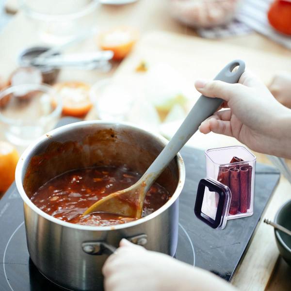 Imagem de 6 Porta Tempero hermético Condimentos com Suporte tampa Dispensa Bancada Armário Prateleira Cozinha