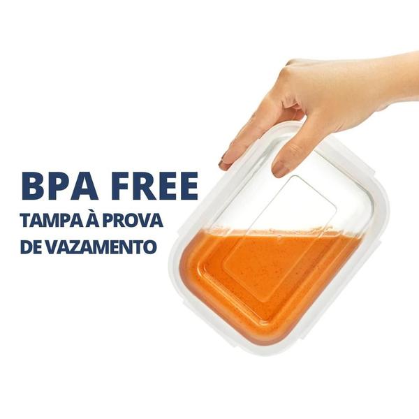 6 Pote Vidro Hermético 370ML Tampa Plástica Vedação BPA FREE - Quality House Imagem de 6 Pote Vidro Hermético 370ML Tampa Plástica Vedação BPA FREE