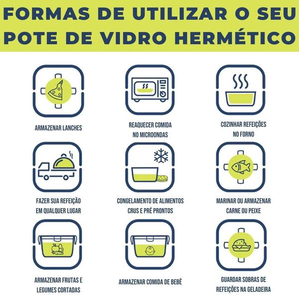 6 Pote Vidro Hermético 370ML Tampa Plástica Vedação BPA FREE - Quality House Imagem de 6 Pote Vidro Hermético 370ML Tampa Plástica Vedação BPA FREE