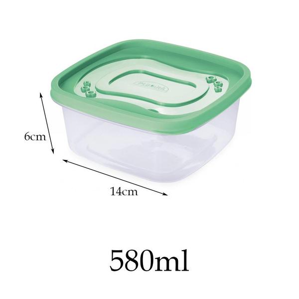 Imagem de 6 potes 580ml plástico quadrado plástico Vasilha marmita tapoer tupperware tapuer plasútil