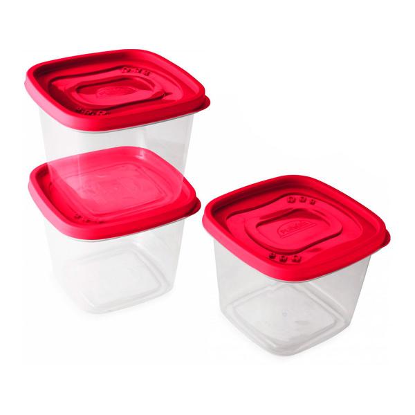 Imagem de 6 potes plástico 1200ml tampa mantimentos vermelho Vasilha marmita tapoer tupperware tapuer plasútil