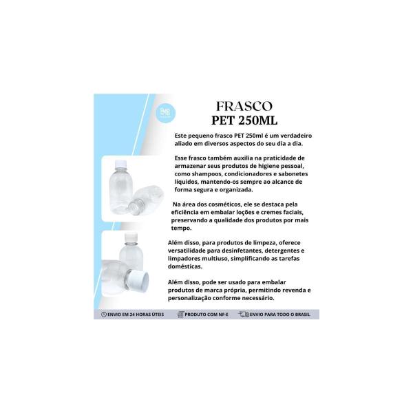 Imagem de 6 Potes Plastico Pet Com Tampa Lacre Branca Bpa Free 250Ml