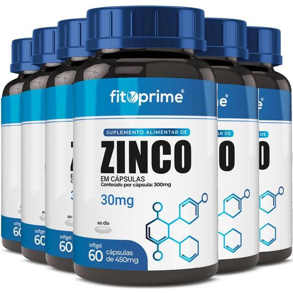 Imagem de 6 Potes Zinco 30mg 60cps Fitoprime