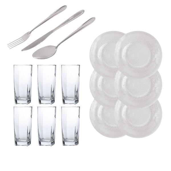 6 Pratos Acqua Fundo 6 Copos Texas Transparente 18 Talheres - Nadir Figueiredo Imagem de 6 Pratos Acqua Fundo 6 Copos Texas Transparente 18 Talheres