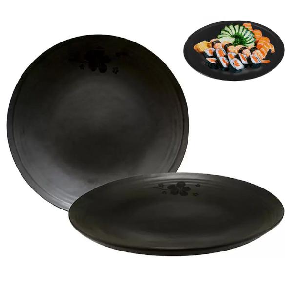 Imagem de 6 Pratos em Melamina Japonesa Oriental Preto Kanpai 25cm